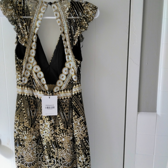 Hello Molly Black and Gold Sequin V-Neck Mini Dress - Picture 4 of 6